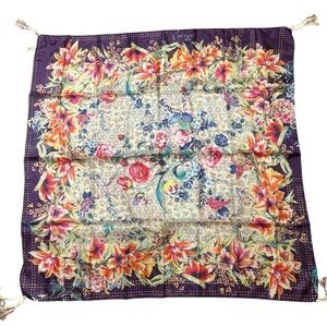 NWT Johnny Was Topiary Scarf Multi silk tassels floral pattern romantic bohemian